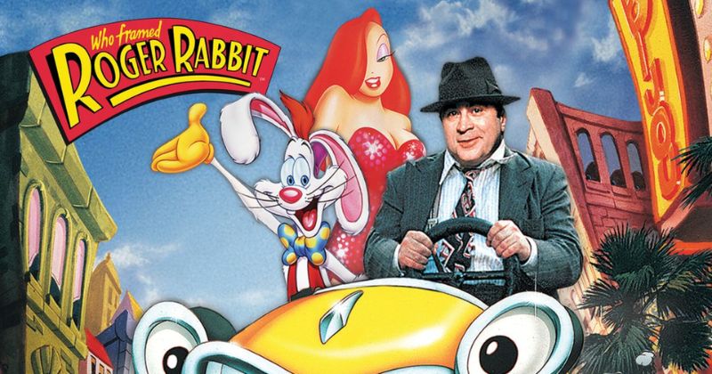 Who Framed Roger Rabbit โรเจอร์ แรบบิท ตูนพิลึกโลก (1988) / โปสเตอร์ภาพยนตร์ Who Framed Roger Rabbit ตัวอักษรสีแดงบนพื้นหลังสีเหลือง