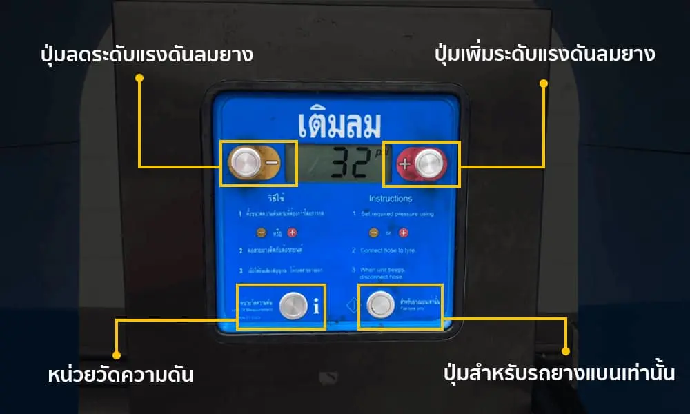 การใช้งานปุ่มต่างๆ บนแท่นเติมลม